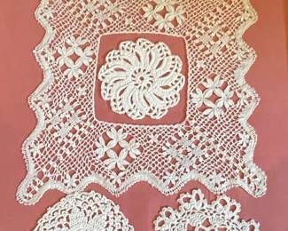 Framed Vintage Lace and Doily Display with Butterflies