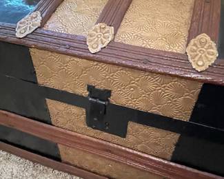 Victorian-Style Domed Steamer Trunk with Embossed Tin Panels