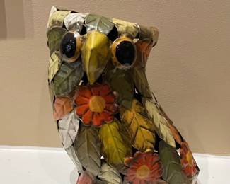 Hand-Welded Metal Leaf and Flower Owl Sculpture