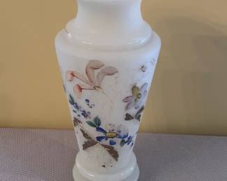 Victorian Bristol Glass Vase with Hand-Painted Floral Enamel