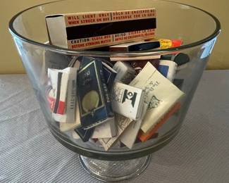 Vintage Glass Trifle Bowl with Assorted Matchbooks