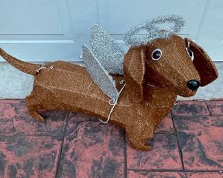 Holiday Tinsel Dachshund Angel Yard Decoration - Lighted