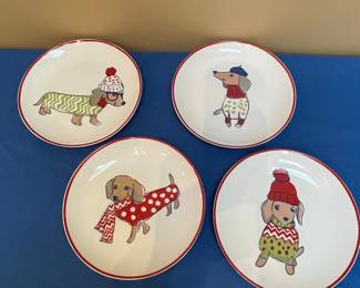Pier 1 Imports "Park Avenue Puppies" Christmas Salad Plates Set of 4
