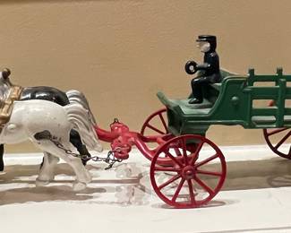 Vintage Kenton Cast Iron Horse-Drawn Stake Wagon Toy