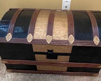 Victorian-Style Domed Steamer Trunk with Embossed Tin Panels