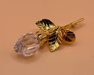 Swarovski Crystal Rose Brooch with Swan Mark