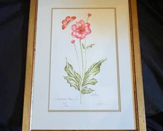 Lyndi Lende Pair Signed Floral Lithographs