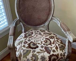Louis XVI Style Armchair with Distressed Finish and Floral Upholstery