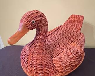 Vintage Wicker Duck Basket with Wooden Beak