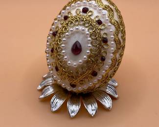 Faberge Style Decorative Egg on Petal Stand