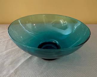 Vintage Blenko Hand Blown Glass Console Bowl in Teal