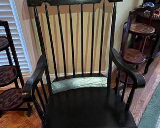 Black Lacquer Stenciled Nichols & Stone Hitchcock Style Rocking Chair