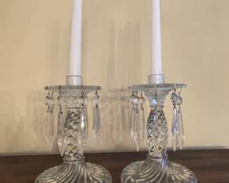 Pair of Vintage Crystal Candlestick Holders with Prisms