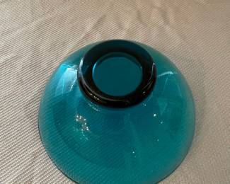 Vintage Blenko Hand Blown Glass Console Bowl in Teal