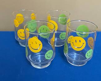 Vintage Smiley Face Juice Glasses - Set of 4