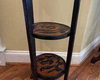 Vintage Three-Tiered Folding Pie Stand with Carved Motifs