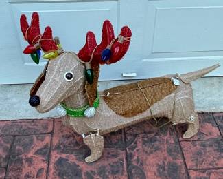 Lighted Tinsel Dachshund Christmas Lawn Decoration with Antlers