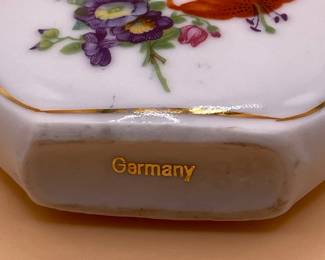 Vintage German Porcelain Floral Perfume Bottle with Geometric Stopper