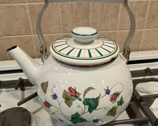 Vintage Floral Enamel Tea Kettle