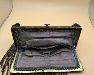 Antique French Cut Steel Beaded Evening Bag with Fringe