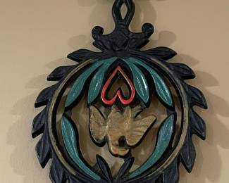 Vintage Cast Iron Eagle and Heart Trivet