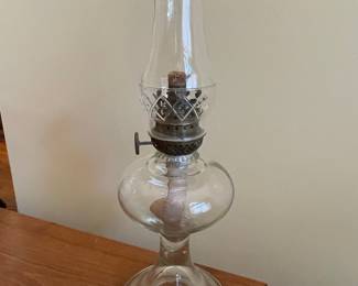 Antique Clear Glass Oil Lamp with Diamond Cut Chimney and Eagle Burner