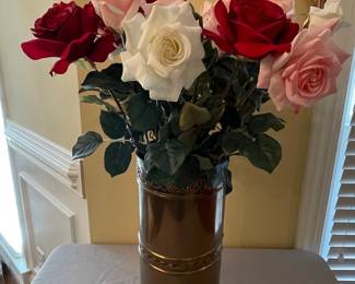 Artificial Rose Arrangement in Vintage Brass Vase