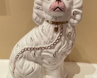 Vintage Staffordshire-Style Ceramic Spaniel Figurine with Gold Accents