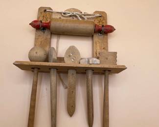 Vintage Miniature Dollhouse Kitchen Utensil Wall Rack with Rolling Pin