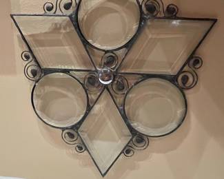 Vintage Geometric Beveled Glass Suncatcher with Scrolls