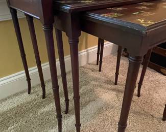 Vintage Nesting Tables with Decoupage and Burl Wood Tops