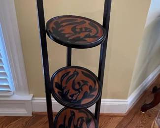 Vintage Three-Tiered Folding Pie Stand with Carved Motifs