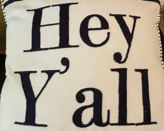 Hey Y'all Embroidered Denim Chambray Decorative Throw Pillow