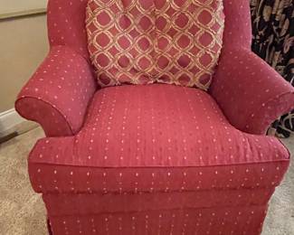 Thomasville Red Upholstered Club Chair with Geometric Pillow