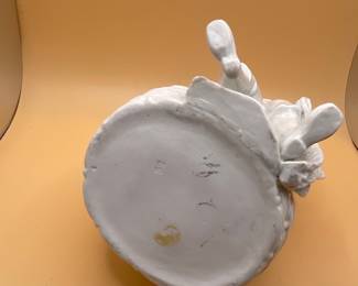 Vintage Porcelain Figural Planter of a Boy with Basket - Possibly German Bisque