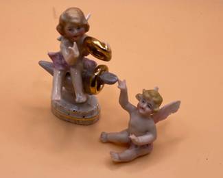 Vintage Porcelain Cherub Figurine Set with Rings