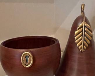 Vintage Wood and Brass Pear-Shaped Tea Caddy