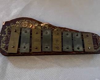Vintage Toy Xylophone with Floral and Musical Instrument Stenciling