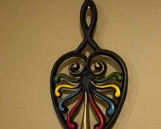 Vintage Cast Iron Heart Trivet with Painted Accents