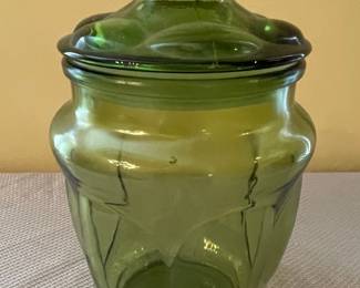 Vintage L.E. Smith Avocado Green Bubble Glass Canister