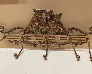 Vintage Brass Bulldog Figural Pipe Holder and Key Rack