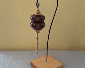 Hand-Turned Wooden Ornament with Display Stand
