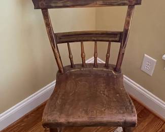 Antique Primitive Plank Seat Spindle-Back Chair