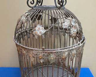 Decorative Victorian-Style Wrought Iron Birdcage with Floral Accents