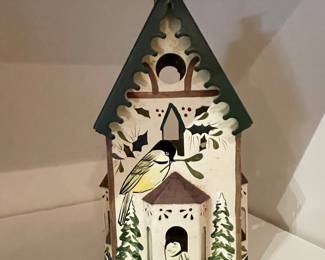 Lenox Winter Greetings Toleware Birdhouse Luminary
