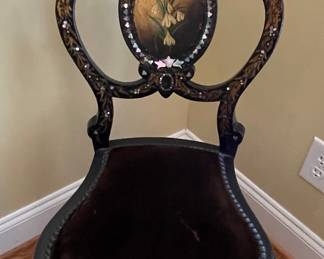 Victorian Papier-Mâché Balloon-Back Side Chair with Mother-of-Pearl Inlay