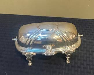 Victorian Style Silver Plated Butter Dish with Lion Paw Feet