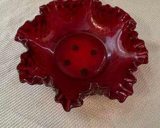 Fenton Ruby Red Hobnail Candy Dish with Handle