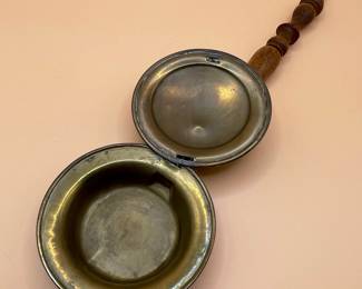 Vintage Brass Bed Warmer with Turned Wood Handle