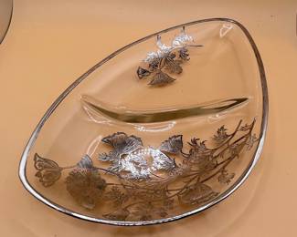 Silver City Flanders Poppy Sterling Silver Overlay Glass Divided Dish